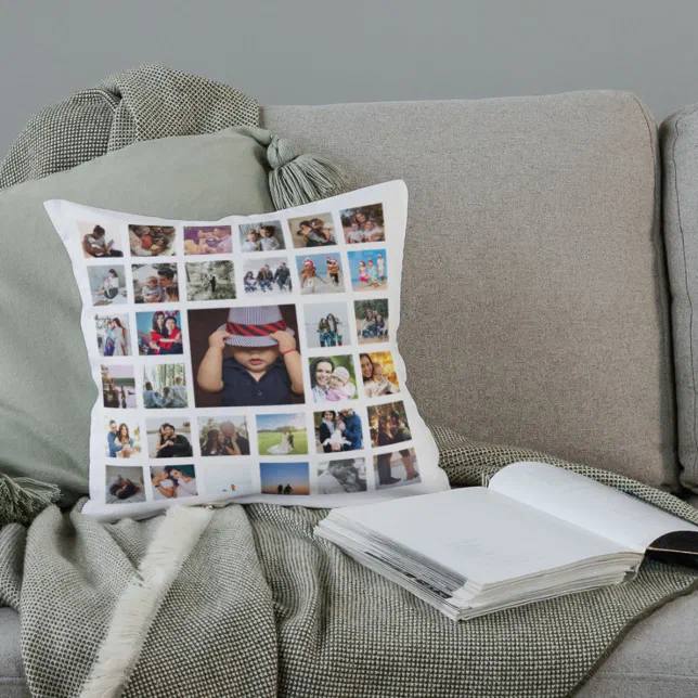 33 Photo Template Personalized Custom Made Collage Throw Pillow | Zazzle