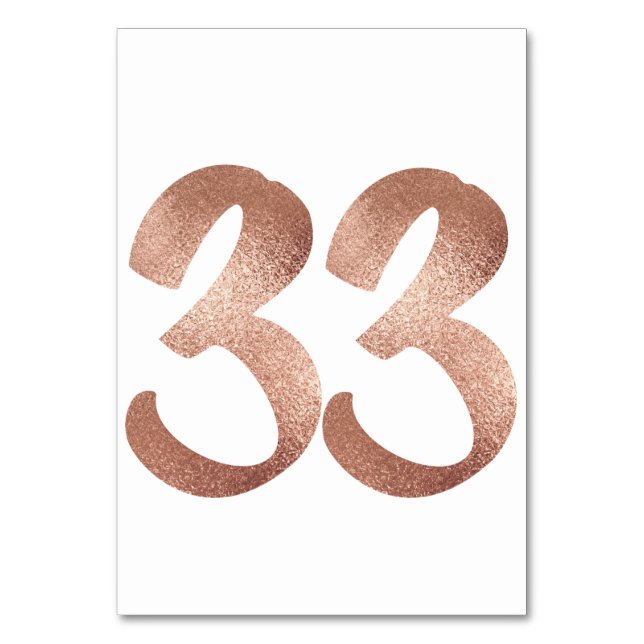 33 Table  Number White Metallic Pink Rose Gold (Back)
