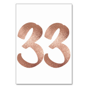 33 Table  Number White Metallic Pink Rose Gold Table Number