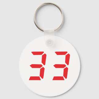 33 thirty-three red alarm clock digital numbr keychain