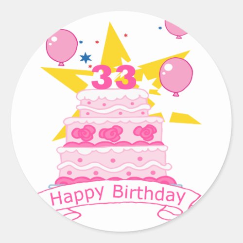 33 Year Old Birthday Cake Classic Round Sticker