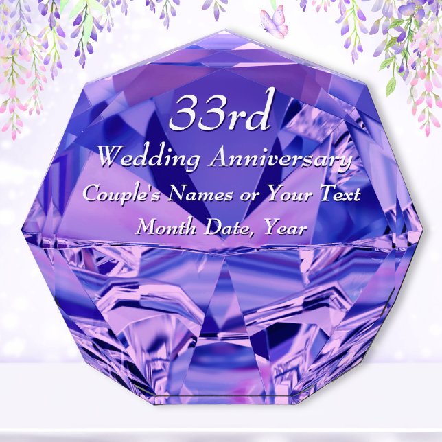 33 Year Wedding Anniversary Traditional Gift (33 year wedding anniversary gift for wife. Amethyst anniversary gifts. 33rd anniversary ideas.)
