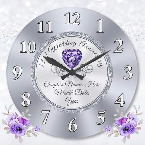 33 Year Wedding Anniversary Traditional Gift  Large Clock
