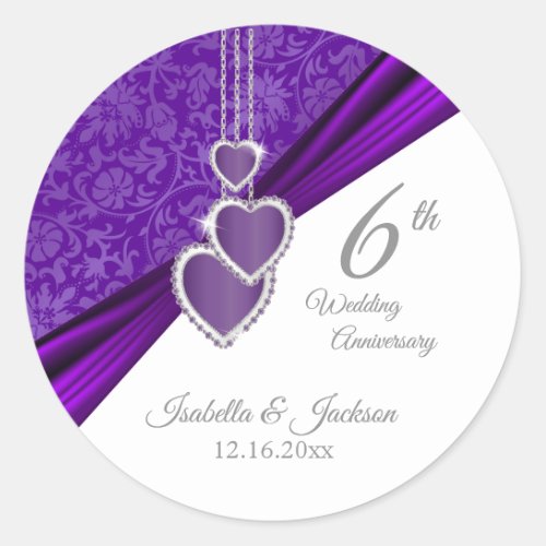 33rd  6th Amethyst Wedding Anniversary Design Classic Round Sticker