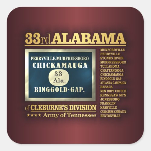 33rd Alabama Infantry BA2 Square Sticker