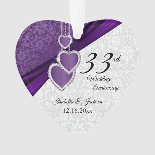 33rd Amethyst Damask Wedding Anniversary Keepsake Ornament