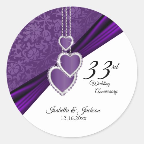 33rd Amethyst Purple Wedding Anniversary Classic Round Sticker