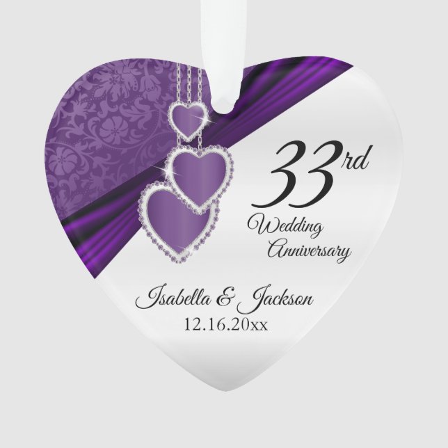 33rd Amethyst Purple Wedding Anniversary Keepsake Ornament (Front)