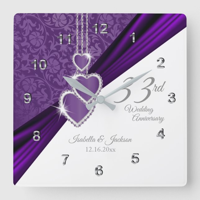 33rd Amethyst Purple Wedding Anniversary Keepsake Square Wall Clock (Front)