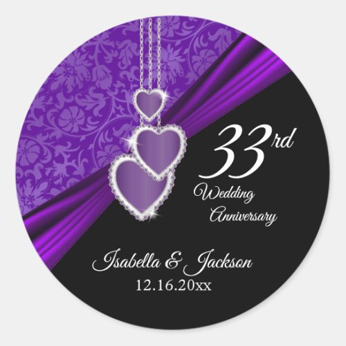 33rd Amethyst Wedding Anniversary Design Classic Round Sticker