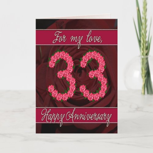 33rd anniversary card with roses and leaves