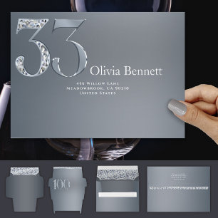 33rd Anniversary Diamond Number Nine Silver Gray Envelope