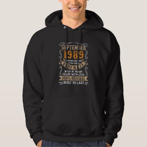 33rd Birthday  1989 Years Old Retro Vintage Septem Hoodie