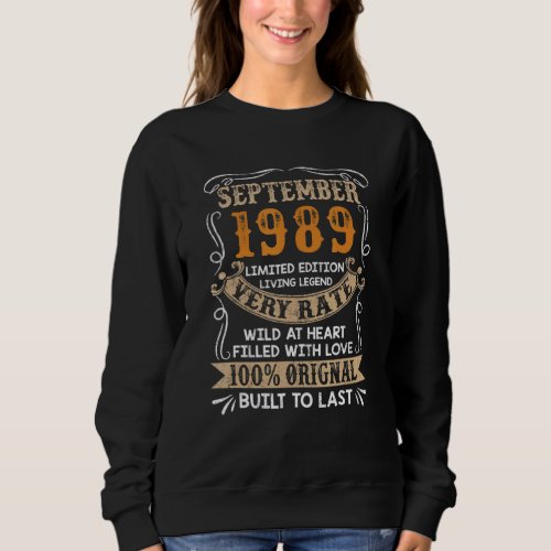 33rd Birthday  1989 Years Old Retro Vintage Septem Sweatshirt