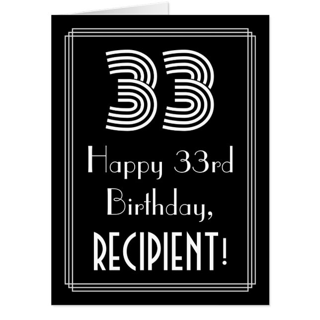 33rd Birthday — Art Deco Inspired Look “33” + Name Card (Front)