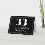 [ Thumbnail: 33rd Birthday ~ Art Deco Inspired Look "33", Name Card ]