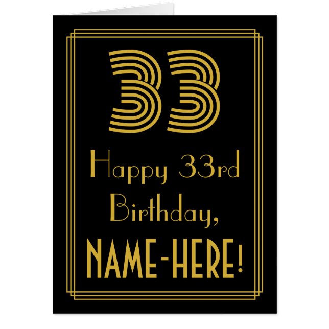 33rd Birthday: Art Deco Inspired Look “33” + Name Card (Front)