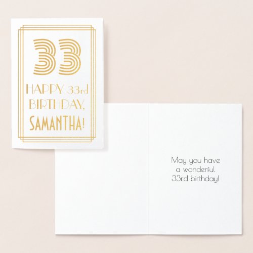 33rd Birthday _ Art Deco Inspired Look 33  Name Foil Card