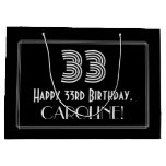 [ Thumbnail: 33rd Birthday — Art Deco Inspired Look "33" & Name Gift Bag ]