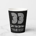 [ Thumbnail: 33rd Birthday — Art Deco Inspired Look “33” + Name Paper Cups ]