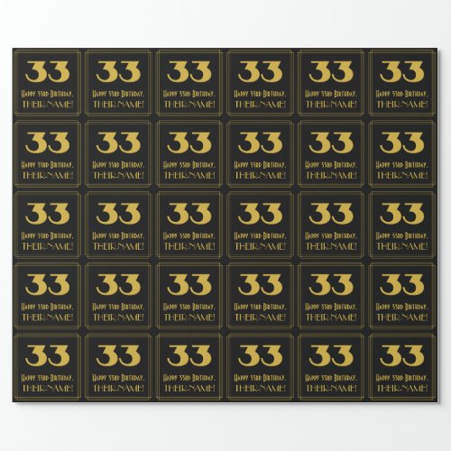 33rd Birthday  Art Deco Inspired Look 33  Name Wrapping Paper