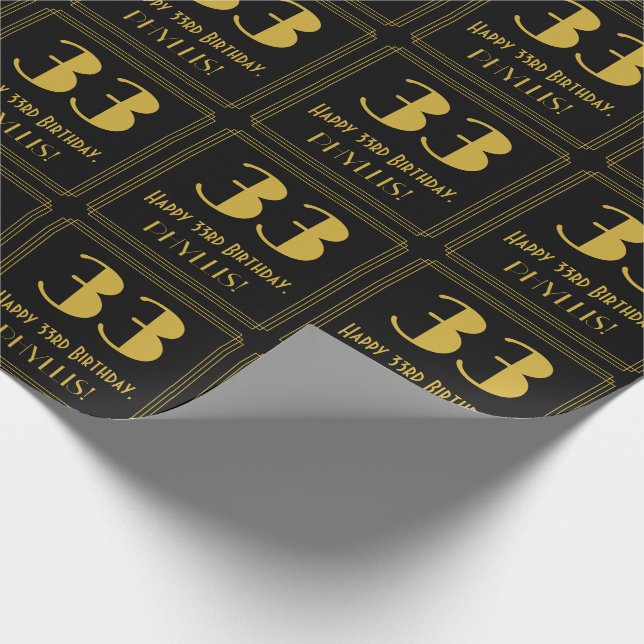 33rd Birthday ~ Art Deco Inspired Look "33", Name Wrapping Paper (Corner)