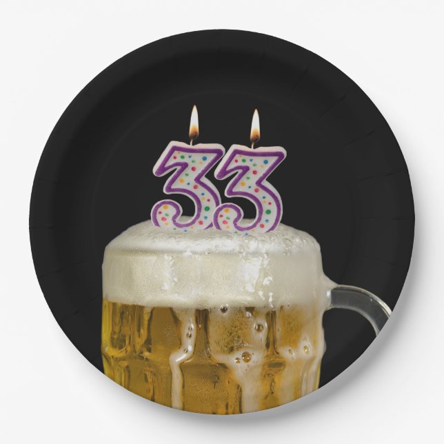 33rd Birthday Beer on black Paper Plates (Front)