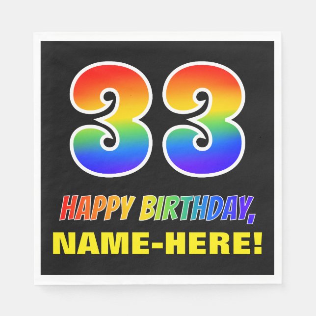 33rd Birthday: Bold, Fun, Simple, Rainbow 33 Napkins (Front)