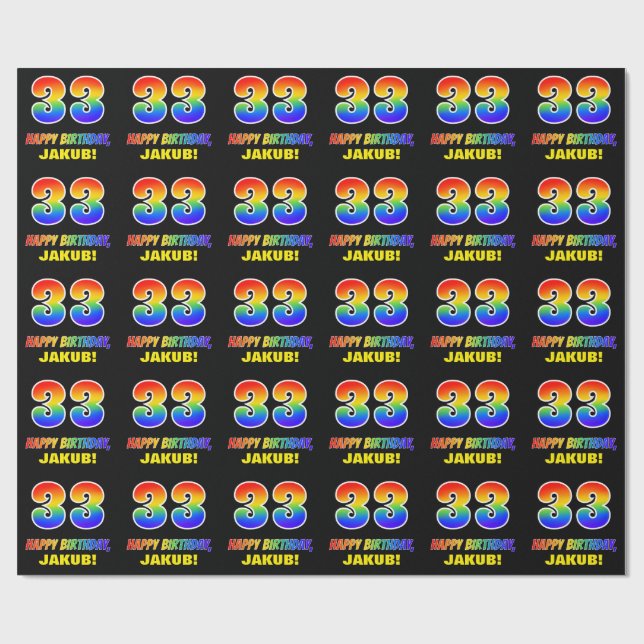 33rd Birthday: Bold, Fun, Simple, Rainbow 33 Wrapping Paper (Flat)