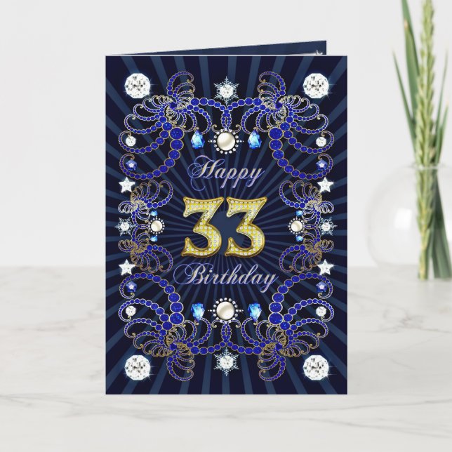 33rd birthday card with masses of jewels (Front)