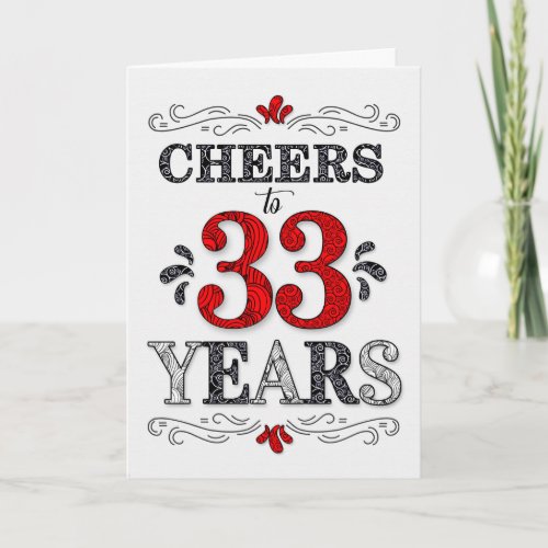 33rd Birthday Cheers in Red White Black Pattern Card