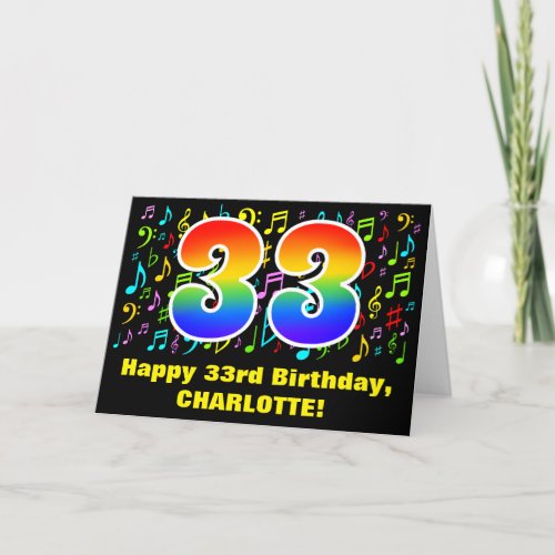 33rd Birthday Colorful Music Symbols  Rainbow 33 Card