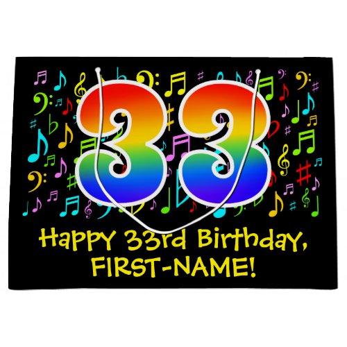 33rd Birthday _ Colorful Music Symbols Rainbow 33 Large Gift Bag