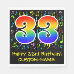 [ Thumbnail: 33rd Birthday - Colorful Music Symbols, Rainbow 33 Napkins ]