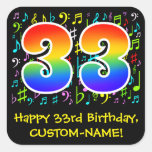 [ Thumbnail: 33rd Birthday: Colorful Music Symbols, Rainbow 33 Sticker ]
