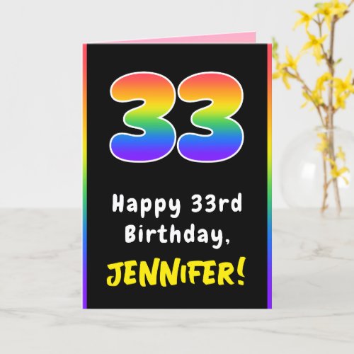 33rd Birthday Colorful Rainbow  33 Custom Name Card