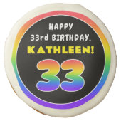 33rd Birthday: Colorful Rainbow # 33, Custom Name Sugar Cookie (Front)