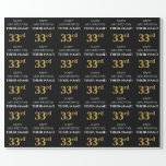 [ Thumbnail: 33rd Birthday: Elegant, Black, Faux Gold Look Wrapping Paper ]