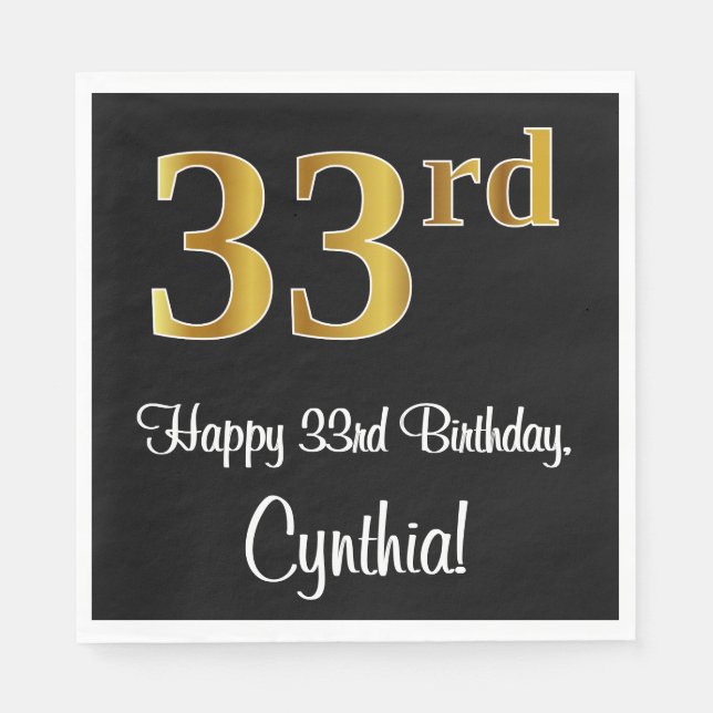 33rd Birthday ~ Elegant Luxurious Faux Gold Look # Napkins (Front)