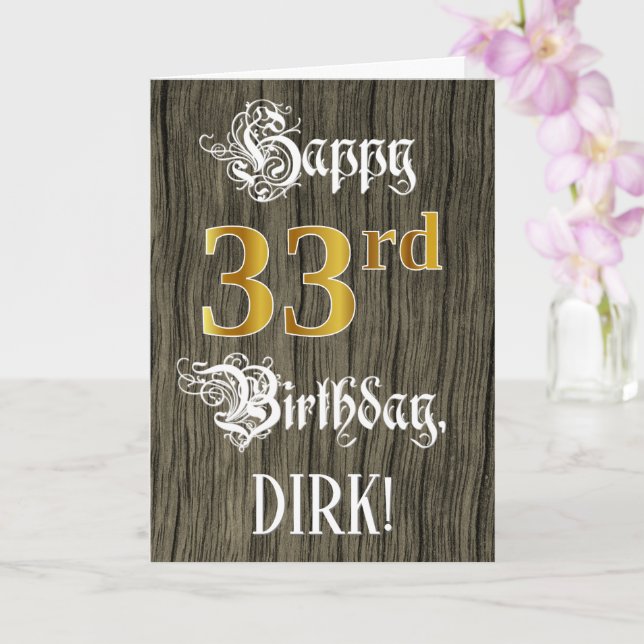 33rd Birthday: Faux Gold Look + Faux Wood Pattern Card (Orchid)