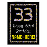 [ Thumbnail: 33rd Birthday: Floral Flowers Number “33” + Name Card ]
