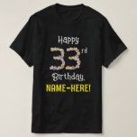 [ Thumbnail: 33rd Birthday: Floral Flowers Number “33” + Name T-Shirt ]