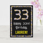 [ Thumbnail: 33rd Birthday: Floral Flowers Number, Custom Name Card ]