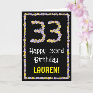 33rd Birthday: Floral Flowers Number, Custom Name Card