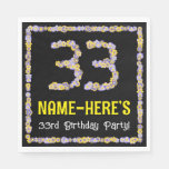 [ Thumbnail: 33rd Birthday: Floral Flowers Number, Custom Name Napkins ]