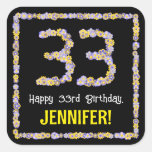 [ Thumbnail: 33rd Birthday: Floral Flowers Number, Custom Name Sticker ]
