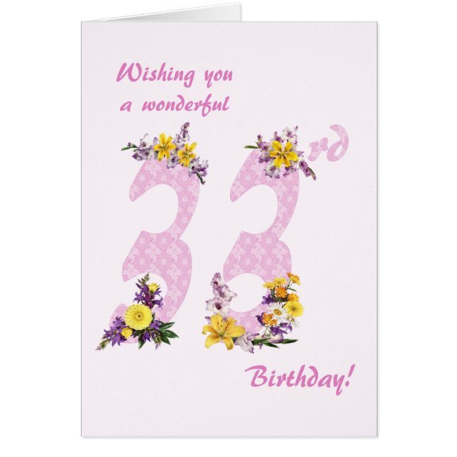 33rd Birthday Flower Decorated Numbers Cards (Front)