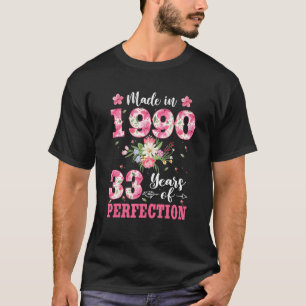 33rd Birthday  For Women Floral Made In 1990 T-Shirt