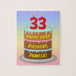 [ Thumbnail: 33rd Birthday: Fun Cake and Candles + Custom Name Jigsaw Puzzle ]