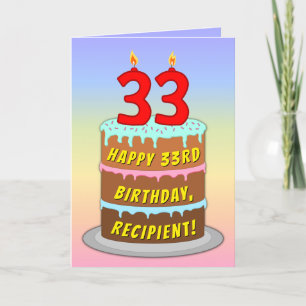 33rd Birthday — Fun Cake & Candles, w/ Custom Name Card